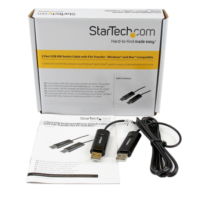Startech.Com Cable Switch Conmutador Km Usb De 2 Puertos Con Transferencia De Datos Archivos Teclado Mouse 3x Usb A Macho Mac O Pc Adaptador De Conexión Directa Usb 2.0 Usb 2.0 Negro