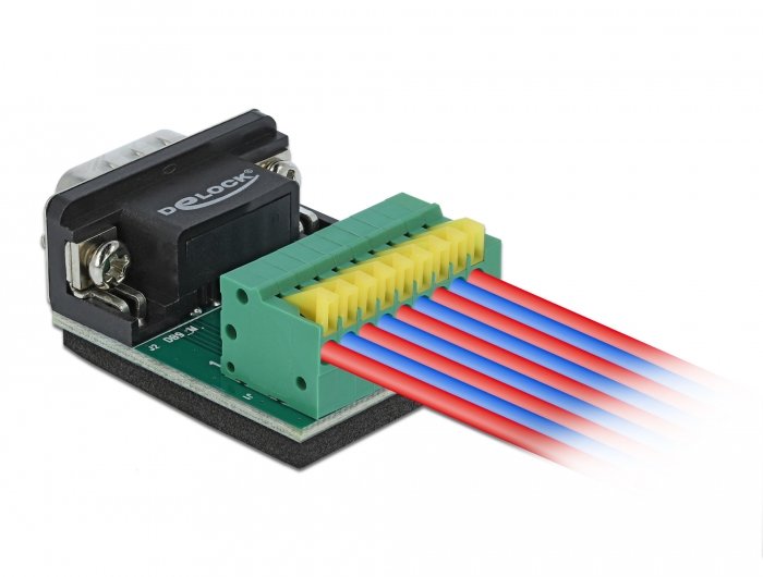 Delock 66321 Adaptador D-Sub De 9 Pines Macho Al Bloque De Terminales De 9 Pines Con Botón Pulsador