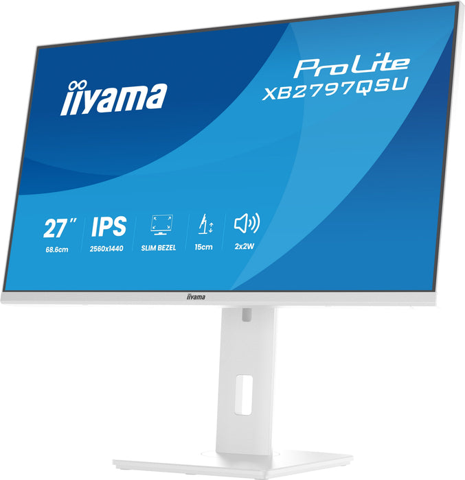 Monitor  Iiyama Prolite Xb2797qsu-W1 Led 27" 2560 X 1440 Qhd @ 75 Hz Ips 350 Cd/M² 1000:1 1 Ms 2xhdmi Displayport Altavoces Mate Blanco