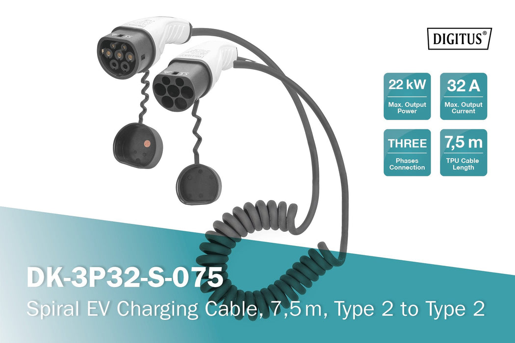 Digitus Trifásico 32 A - Cable De Carga Tipo 2 A Tipo 2