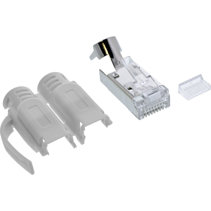 Inline® Crimp Plugs Cat.6a Rj45 Shielded, With Bend Protection And Insertion Guide, Grey, 100pcs. Pack
