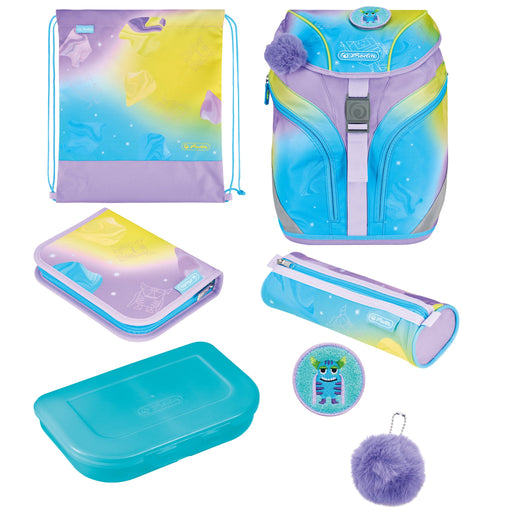 EAN 4008110395371 - Herlitz SoftLight GREENline Little Monster juego de mochila escolar Chica Poliéster Azul, Lila, Amarillo imagen 1