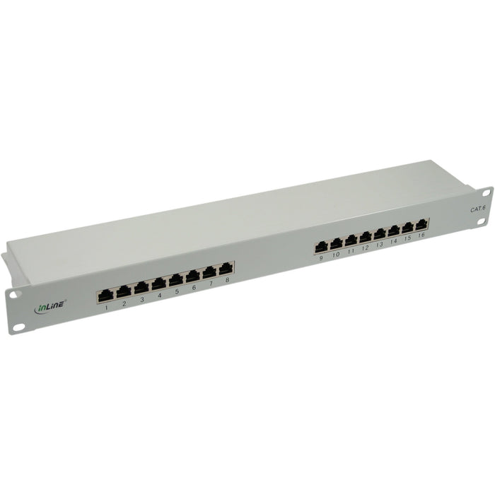 Patch Panel Inline Cat.6 16 Puertos 19" 1he Gris Claro Ral7035