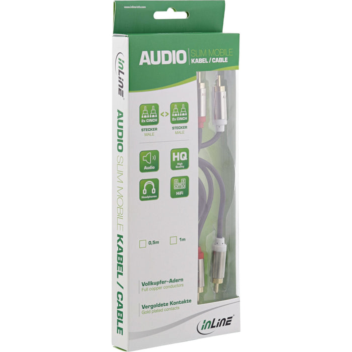 Cable De Audio Delgado Inline 2x Rca M/M, Estéreo, 0,5 M