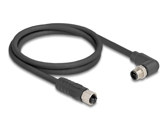 Delock M12 Cable L-Kodiert 4 Pin Stecker Rechts Gewinkelt Zu Buchse Gerade Pur Schleppkettentauglich 1 M Schwarz