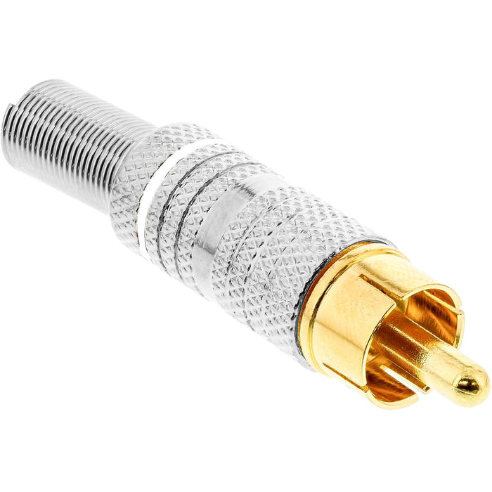Conector Macho De Metal Rca Inline Para Soldar, Plateado, Anillo Blanco, Para Cable De 6 Mm