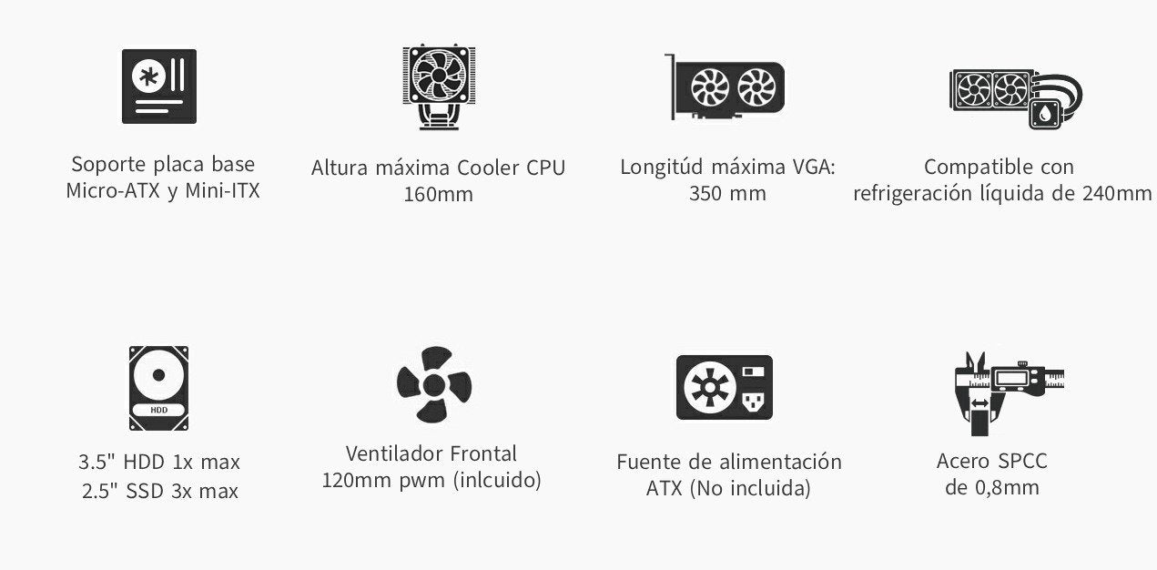 Coolbox Caja Matx Mp2 Negra Usb-C 3.2 Gen1 Ventilador 120 Pwm Full Metal S/Fte