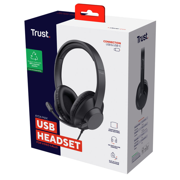 EAN 8713439254617 - Trust Ayda Max USB Auriculares Alámbrico Diadema Oficina/Centro de llamadas USB Type-C / USB Type-A Negro imagen 7