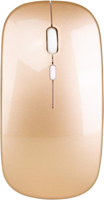 Raton Inalámbrico Recargable 2 En 1 Bluetooth + Usb 2.4g 1600 Dpi Ergonómico Oro