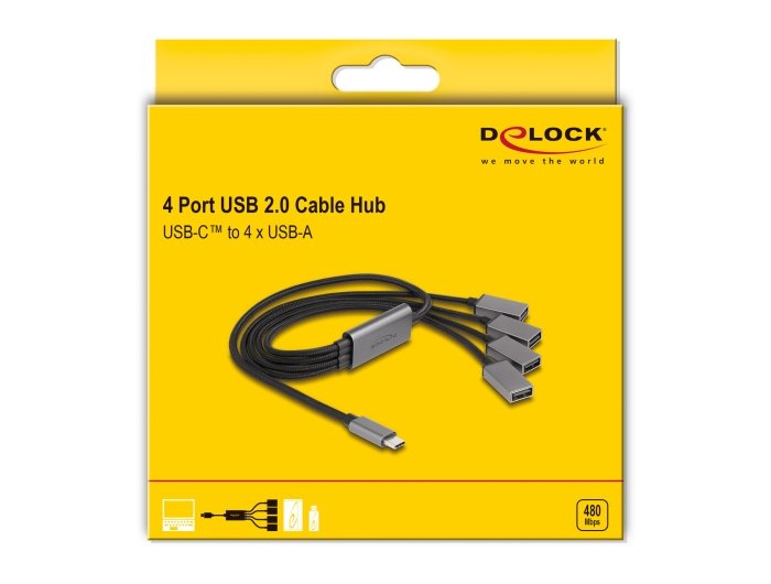 Delock 64210 Hub 4-Port Usb  2.0 Cable Usb-C 60cm