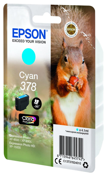 EAN 8715946645742 - Epson Squirrel C13T37824010 cartucho de tinta 1 pieza(s) Original Rendimiento estándar Cian imagen 3