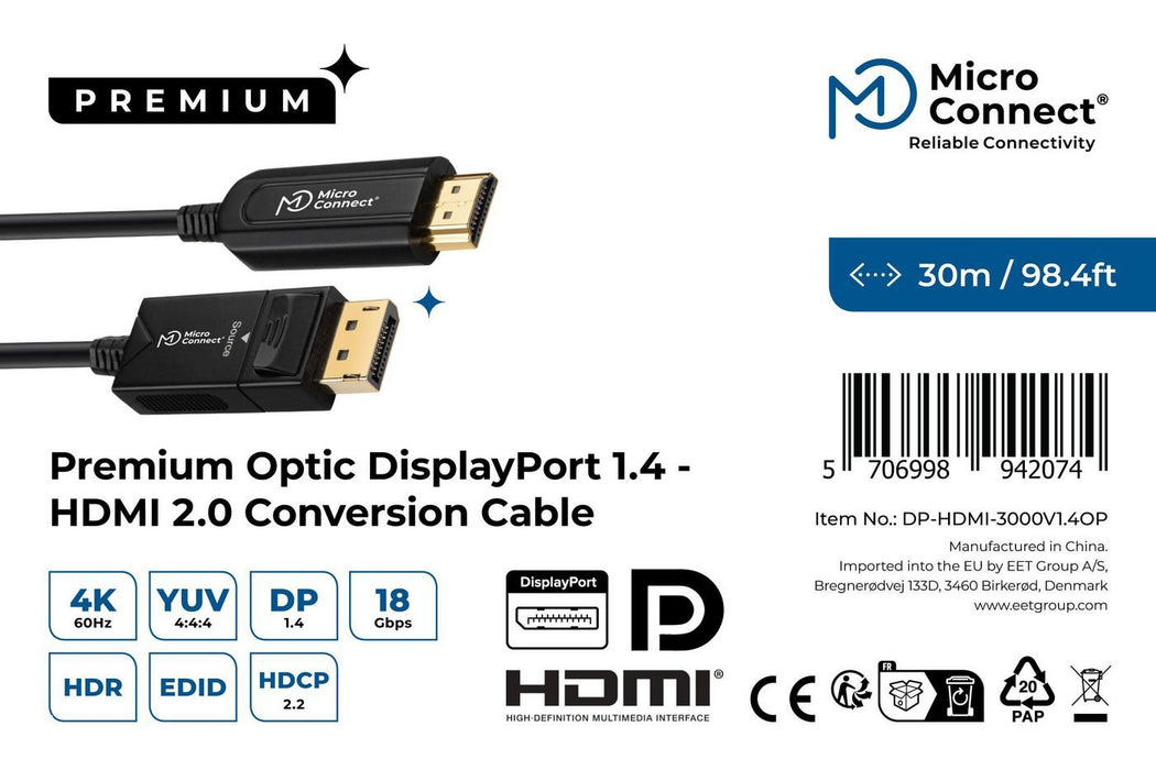 EAN 5706998942074 - Microconnect DP-HDMI-3000V1.4OP adaptador de cable de vídeo 30 m DisplayPort HDMI tipo A (Estándar) Negro imagen 3