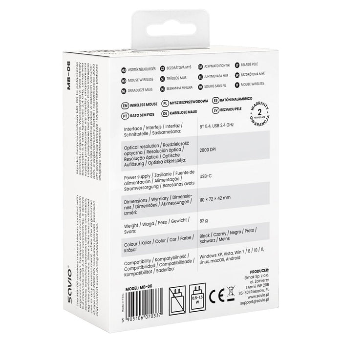 Ratón Savio Mb-06 Universal Ambidextro Bluetooth 3800 Dpi