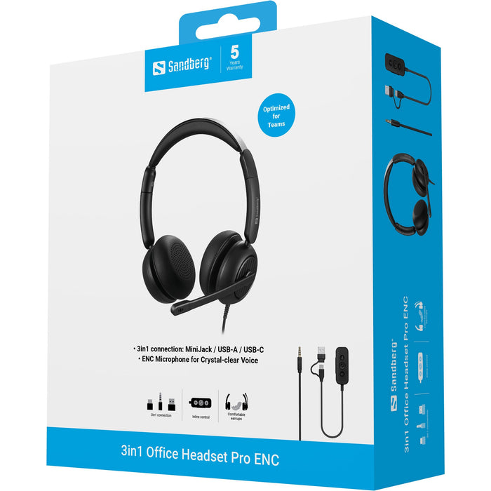 EAN 5705730126543 - Sandberg 126-54 auricular y casco Auriculares Alámbrico Diadema Oficina/Centro de llamadas USB Type-C / U imagen 6