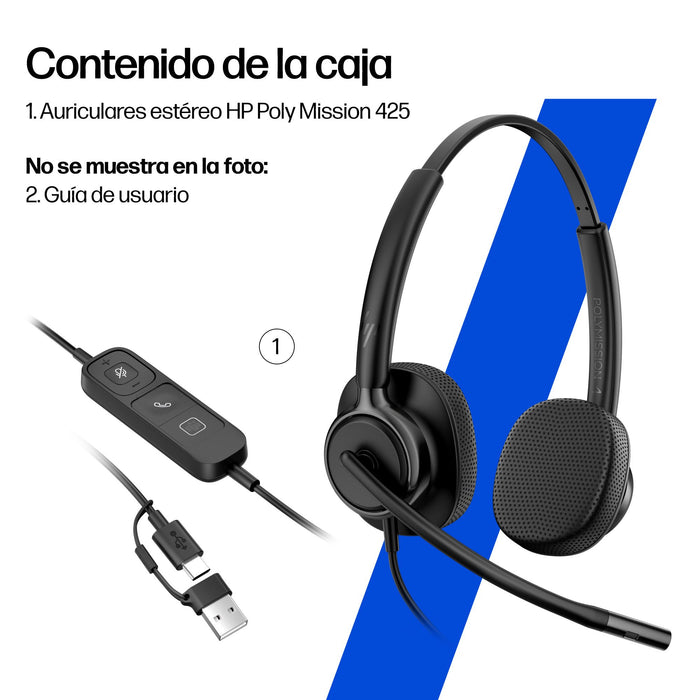 EAN 0199251820366 - HP Poly Mission 425 Stereo USB Wired Headset (Bulk) Negro imagen 5