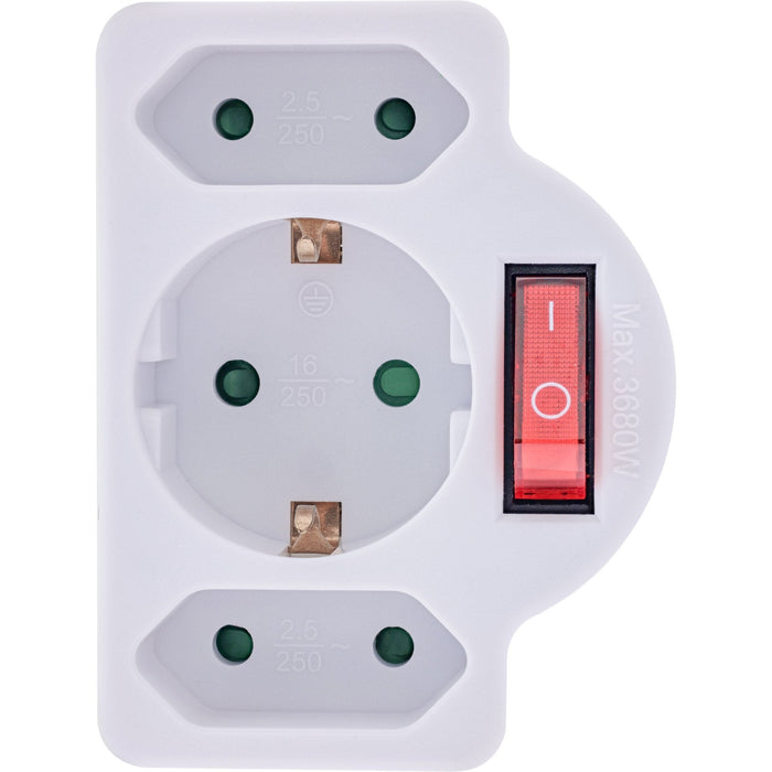 Inline® Power Adaptador With Switch, Ec Plug A 2x Euro Socket+1x Ec Socket, White