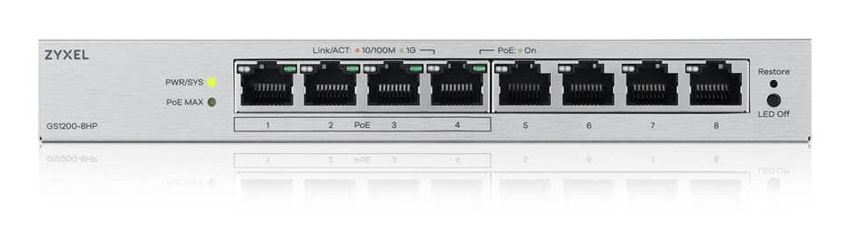 Zyxel Gs1200-8hpv3 8-Port Gigabit Poe+ Web Smart Managed