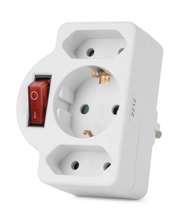 Entac Meckdosenadaptador 2x Euro 1x Schukon Schalter Blanco