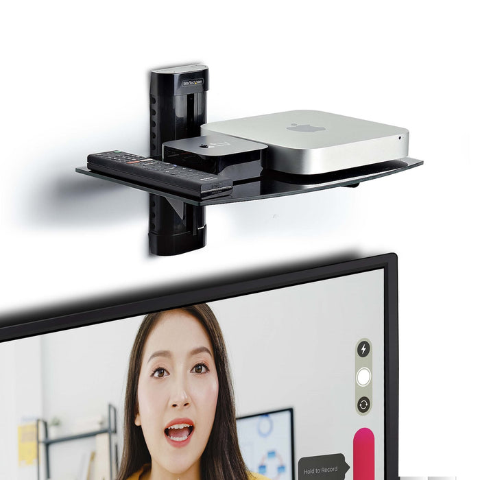 Startech.Com Floating Wall-Mounted Av Shelf, Adjustable Height Shelf For Under Tv, Organize A/V Equipment On Black Tempe