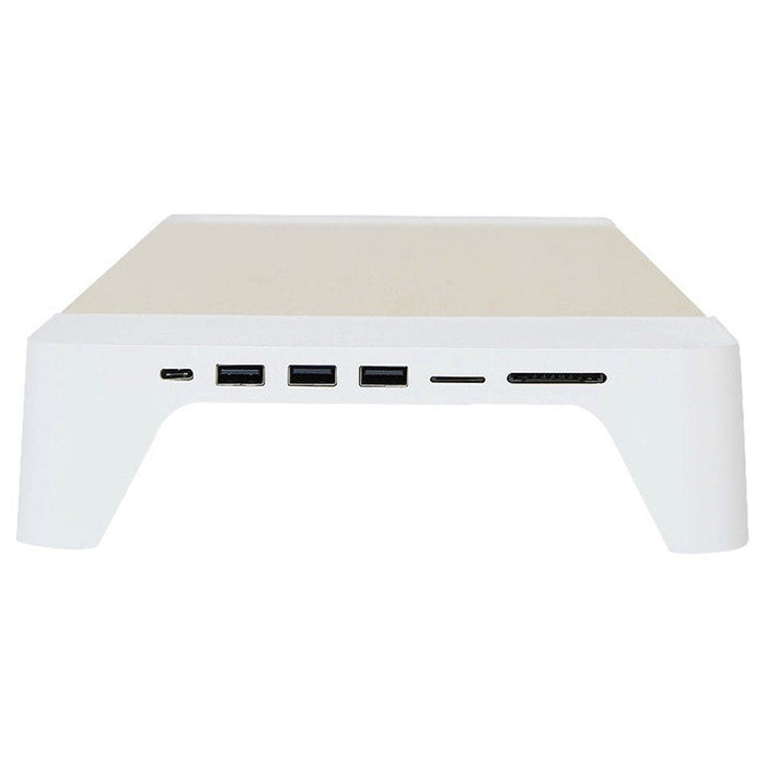 Pout Eyes8 - Soporte De Madera Para Monitor Con Cargador Rápido Y Carga Inalámbrica Para Dispositivos, 3 En 1, Blanco