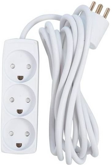 3-Way Danish Power Strip 3m Without On/Off Switch, With