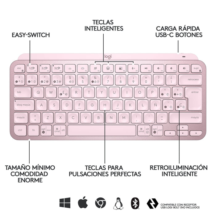 EAN 5099206101937 - Logitech MX Keys Mini teclado Oficina RF Wireless + Bluetooth QWERTY Español Rosa imagen 12