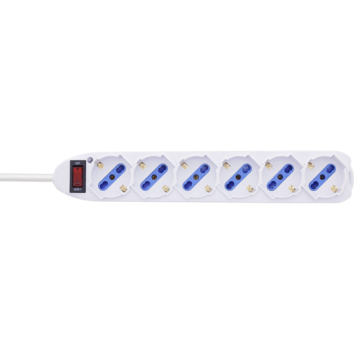 Inline® Power Strip Italy, 6-Way, With Switch, 1.5m, White
