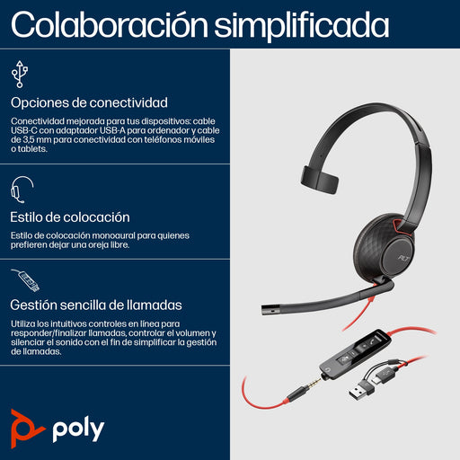 EAN 0197498429427 - HP Poly Blackwire 5210 Monaural USB-C Headset +3.5mm Plug +USB-C/A Adapter Alámbrico Diadema Oficina/Cent imagen 2