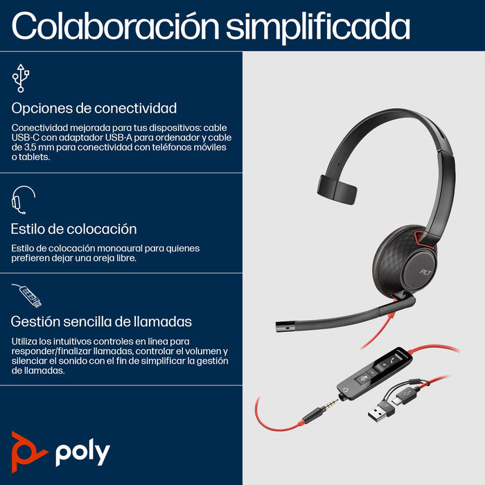 EAN 0197498433097 - HP Poly Blackwire 5210 Monaural USB-C Headset +3.5mm Plug +USB-C/A Adapter (Bulk) Alámbrico Diadema Ofici imagen 3