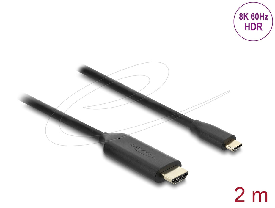 Delock Usb Type-C Zu Hdmi Cable (Dp Alt Mode) 8k 60 Hz Mit Hdr Funktion 2 M Schwarz
