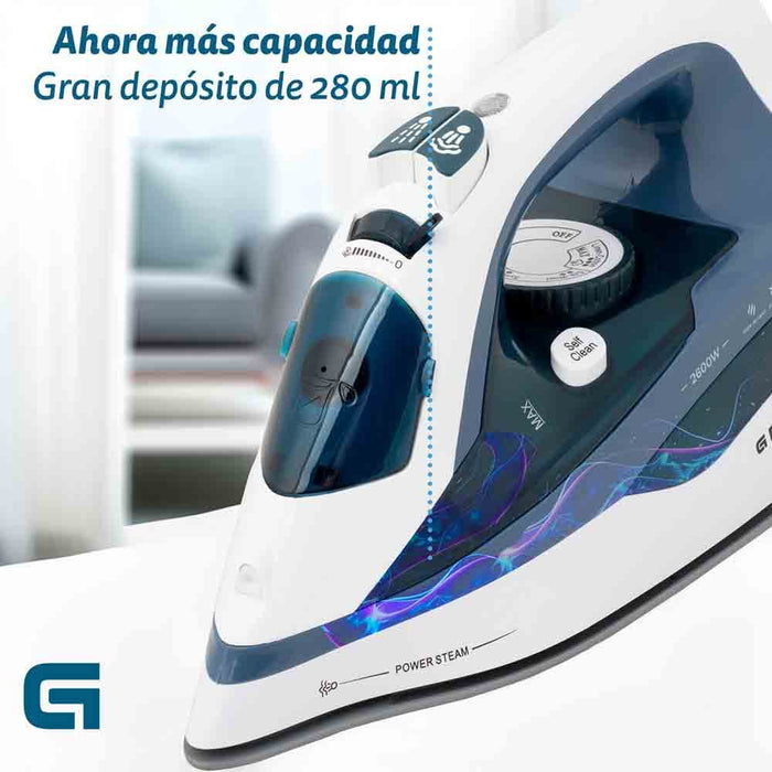 Plancha De Vapor Grunkel 2600w Suela Cerámica Azul Pl-2600ce
