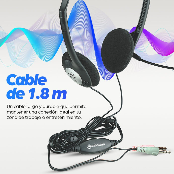 EAN 0766623164429 - Manhattan 164429 auricular y casco Auriculares Alámbrico Diadema Llamadas/Música Negro, Plata imagen 6