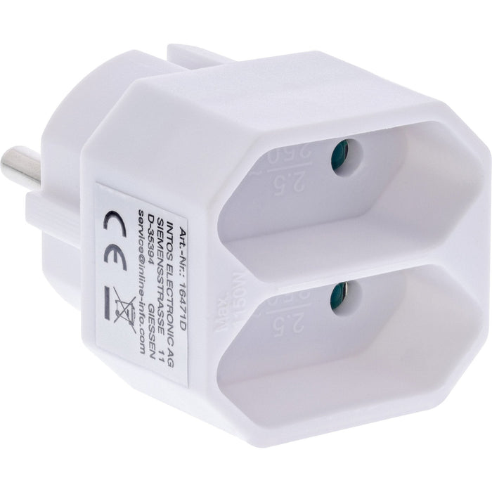 Inline® Power Adapter, Earthing Contact Plug A 2x Euro Socket, White