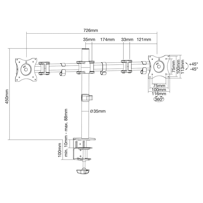 Soporte De Escritorio Inline Para 2x Tft/Lcd/Led Hasta 68 Cm 27" Máx. 2x 8 Kg