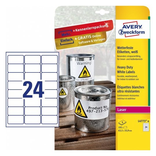 Avery Zweckform Resistente A La Intemperie Folienetiketten 63,5 X 33,9 Mm