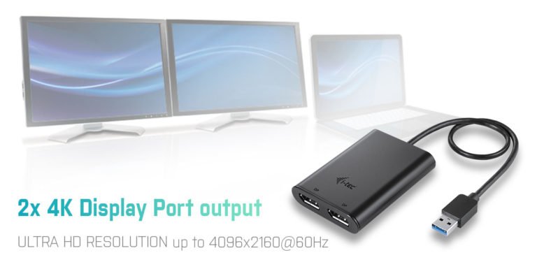 I-Tec Usb 3.0 Display Port 2x Dp 4k Ultra Hd 4096x2160 60hz Display Adapter With  Displaylink Chip 6950 For Macos Windows Android