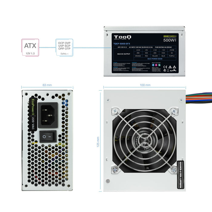 EAN 8433281007376 - TooQ Fonte Ecopower II unidad de fuente de alimentación 500 W 20+4 pin ATX SFX Plata imagen 9