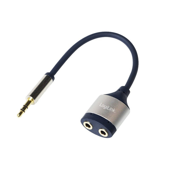 Audio Cable, 3.5 Mm 3-Pin M To 2x 3.5 Mm F, Metal, Azul, 0.18 M