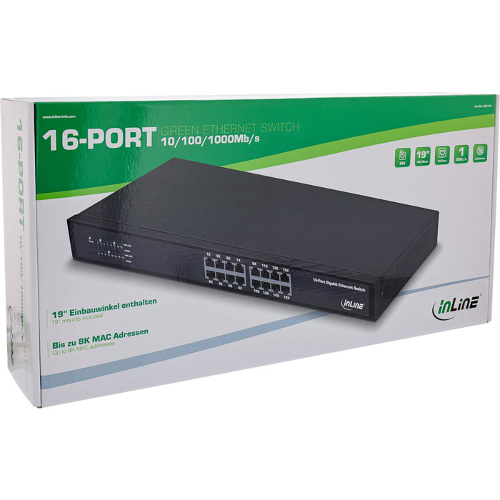 Switch De Red Gigabit Inline De 16 Puertos, 1 Gbit/S, 48,26 Cm (19"), Metal, Sin Ventilador