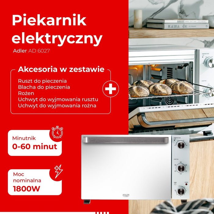 EAN 5905575906656 - Adler AD 6027 horno 48 L 1800 W Blanco imagen 16