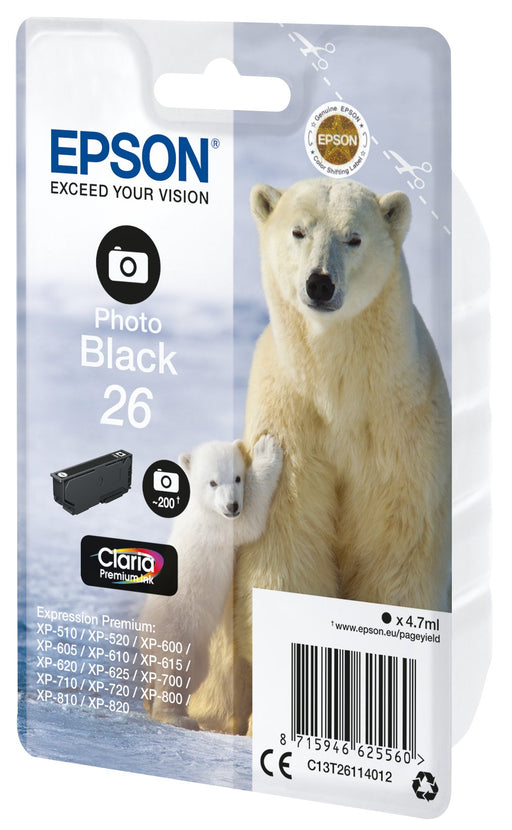 EAN 8715946625560 - Epson Polar bear C13T26114012 cartucho de tinta 1 pieza(s) Original Rendimiento estándar Foto negro imagen 1