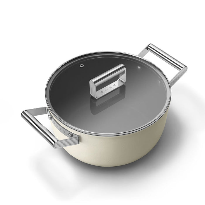 Smeg Csf2412crm Kasserolle, 24 Cm, Keramik, Edelstahlgriff, Cremefarben Matt