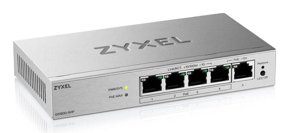 Zyxel Gs1200-5hpv3 5-Port Gigabit Poe+ Web Smart Managed