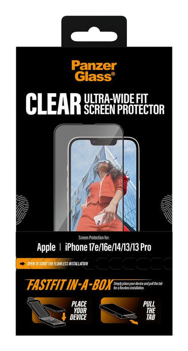 Panzerglass Screen Protector Iphone 16e  14  13 13 Pro  Ultra-Wide Fit W. Fastfit In-A-Box