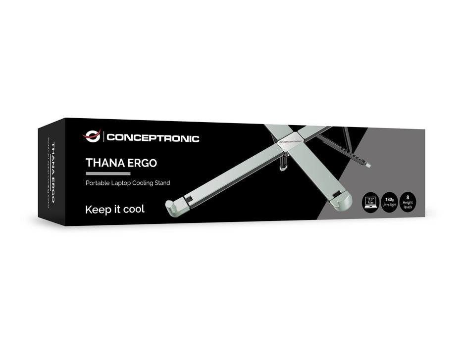 Soporte De Portátil Conceptronic Thana11g Ergo Hasta 17.3" Plegable 8 Niveles Max 5kg Gris