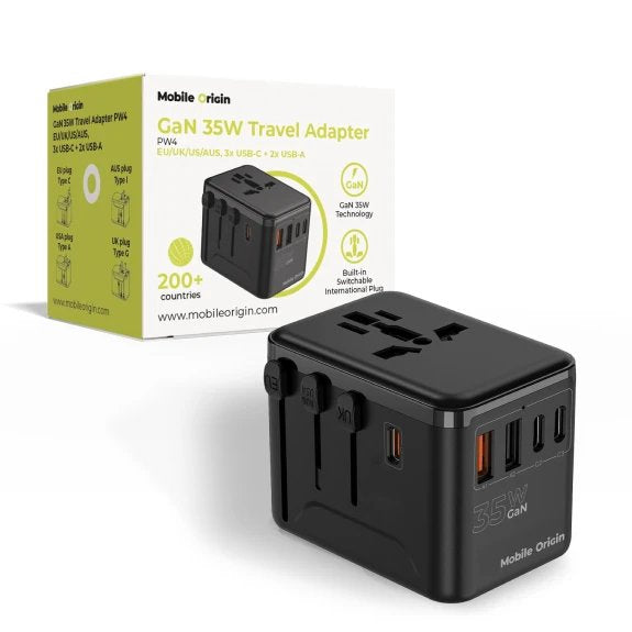 Mobile Origin 35w Travel Adapter Gan Pw4 Eu/Uk/Us/Aus 3c+2a
