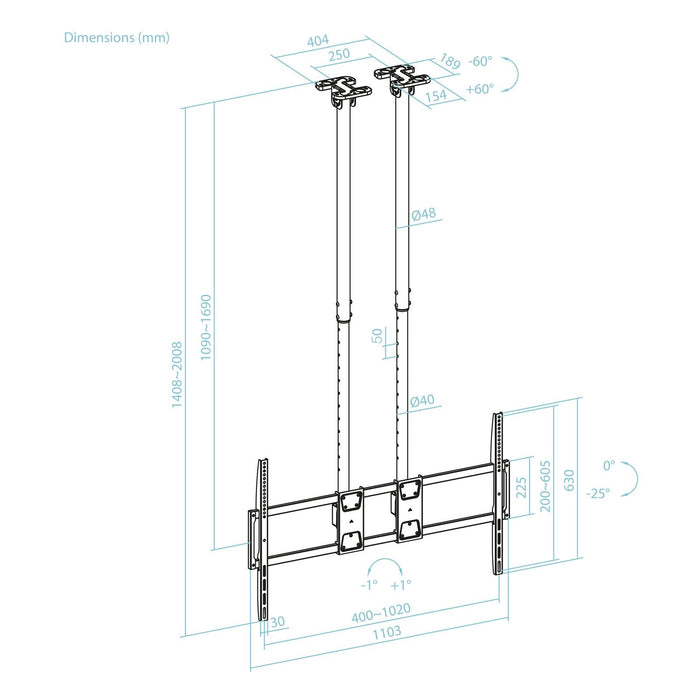 Soporte Techo Doble Mastil Pantallas 60-120" Negro