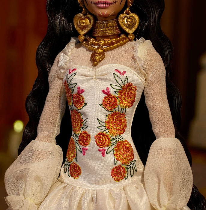 Muñeca  Barbie Signature Dia De Muertos 2025 Con Vestido Color Crema Con Volantes Jbj05