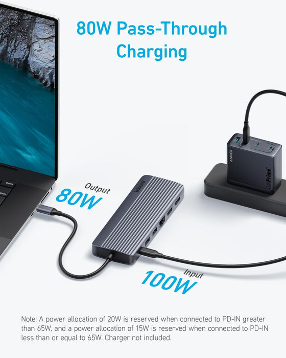 Anker Usb-C Hub (14-In-1) Triple Display 1 X Vga 2 X Hdmi 1 X Ehternet 1 X Usb-C Pd-In (100w) 1 X Usb-C 1 X Usb-A 1 X Micro Sd 1 X Audio Gray