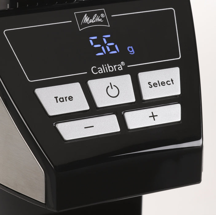 Molinillo De Café Melitta Calibra 1027-01  Eléctrico Cónico Con 39 Ajustes De Molienda, Apto Para Distintas Cafeteras, Moledor De Café Con Báscula Digital Y Pantalla Lcd, 200?G, Negro